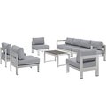 Modway Shore Outdoor Patio Sectional Sofa Set, Silver and Gray - 7 Piece EEI-2566-SLV-GRY